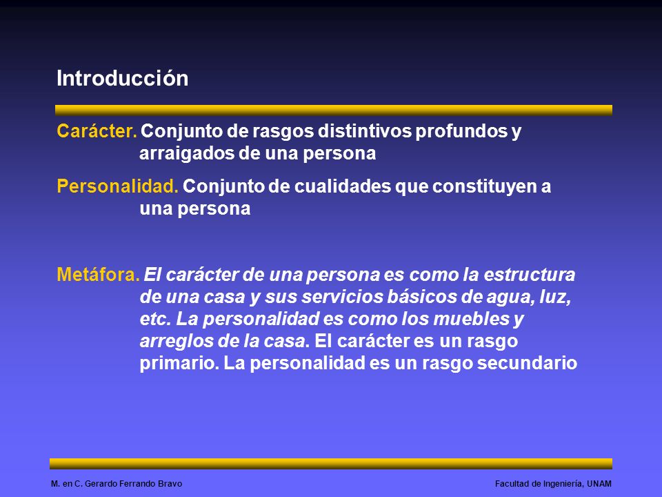 Introducción Carácter. Conjunto de rasgos distintivos profundos y arraigados de una persona.