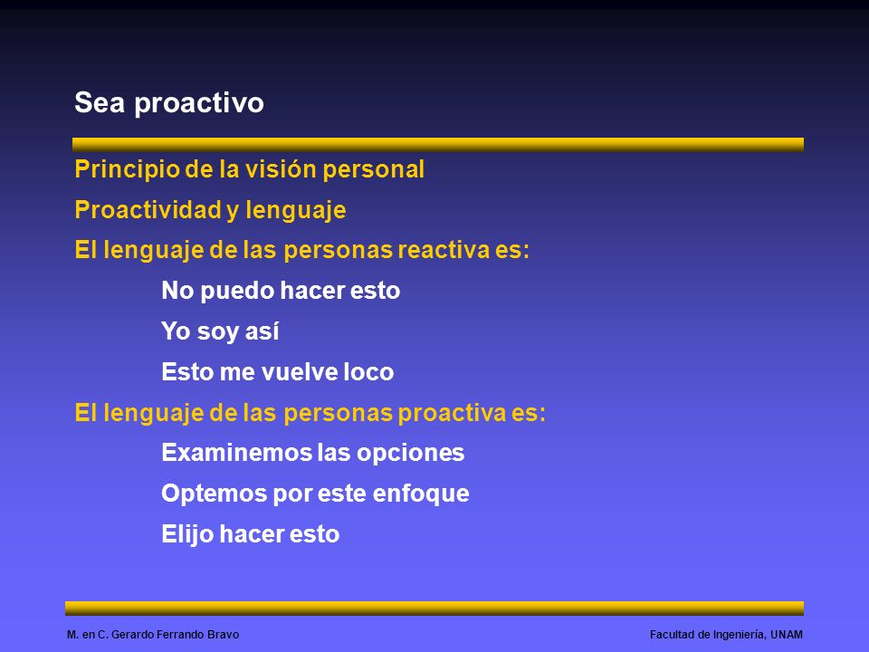 Sea proactivo Principio de la visión personal Proactividad y lenguaje