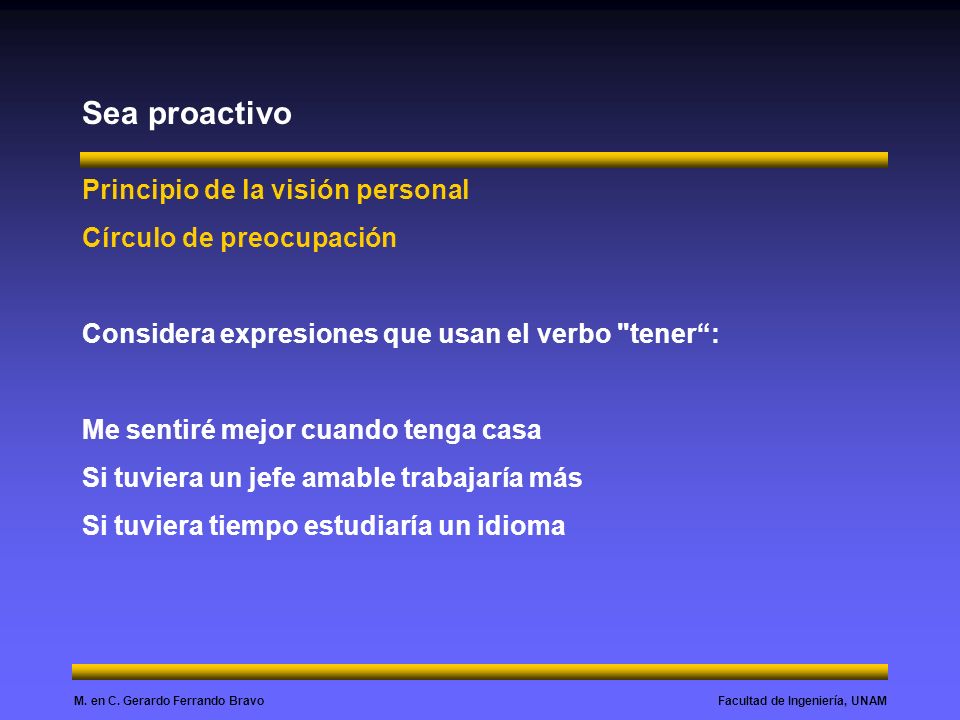 Sea proactivo Principio de la visión personal Círculo de preocupación