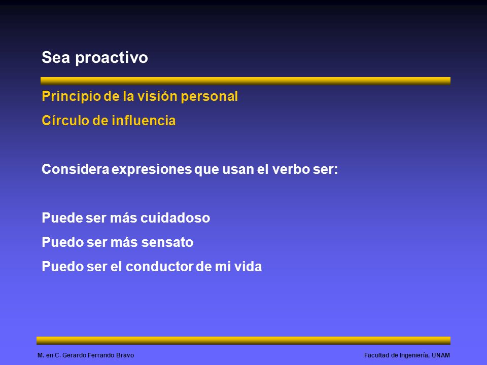 Sea proactivo Principio de la visión personal Círculo de influencia