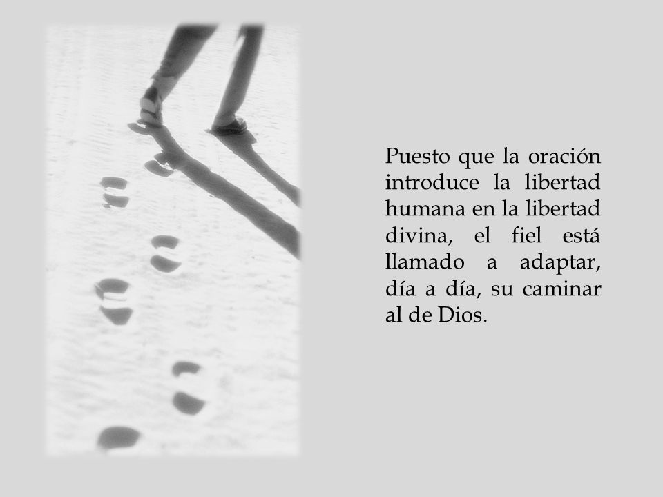 Puesto que la oración introduce la libertad humana en la libertad divina, el fiel está llamado a adaptar, día a día, su caminar al de Dios.
