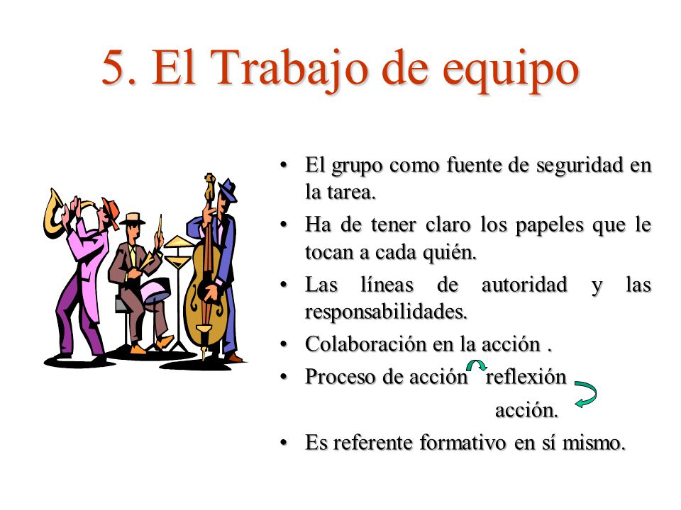 5. El Trabajo de equipo El grupo como fuente de seguridad en la tarea.
