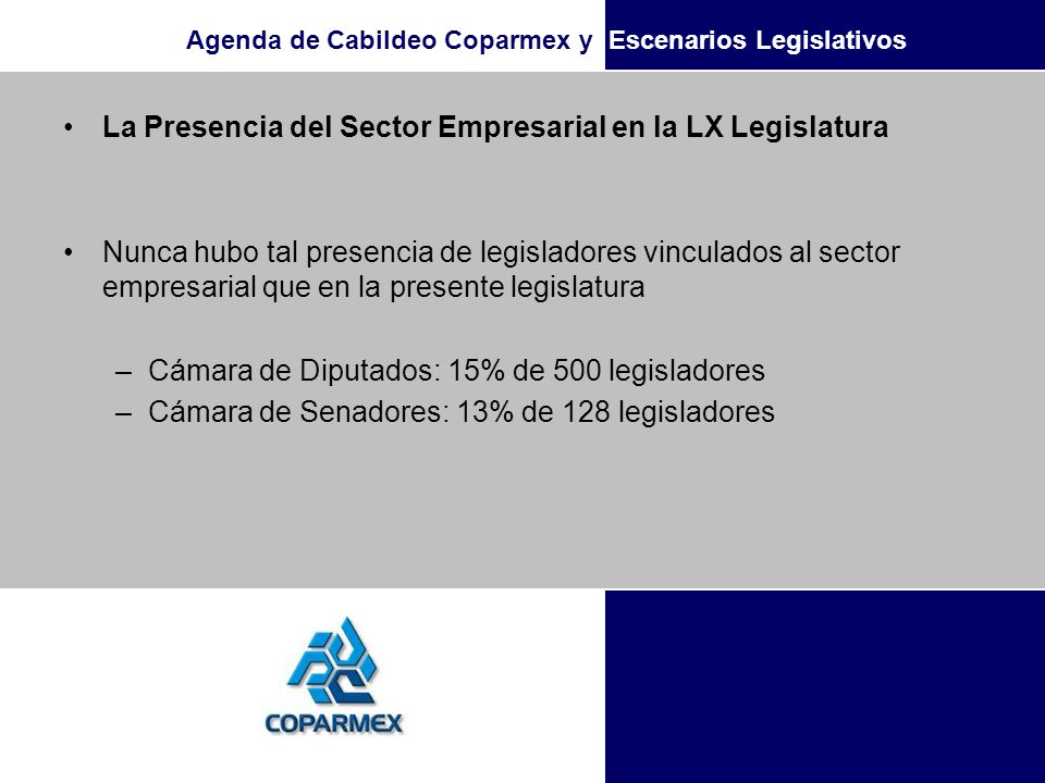 La Presencia del Sector Empresarial en la LX Legislatura