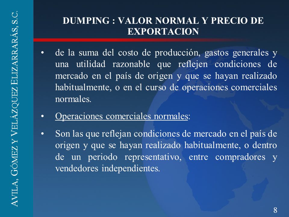 DUMPING : VALOR NORMAL Y PRECIO DE EXPORTACION