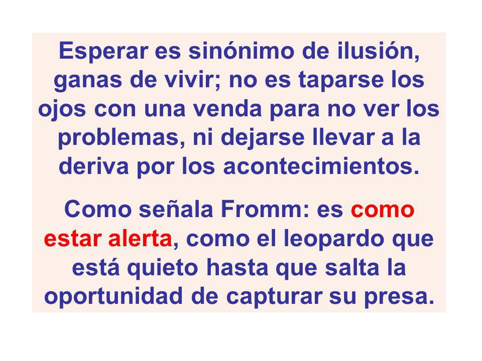 Esperar es sinónimo de ilusión, ganas de vivir; no es taparse los ojos con una venda para no ver los problemas, ni dejarse llevar a la deriva por los acontecimientos.