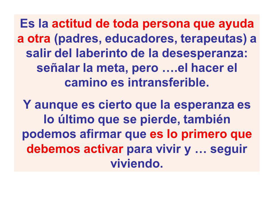Es la actitud de toda persona que ayuda a otra (padres, educadores, terapeutas) a salir del laberinto de la desesperanza: señalar la meta, pero ….el hacer el camino es intransferible.