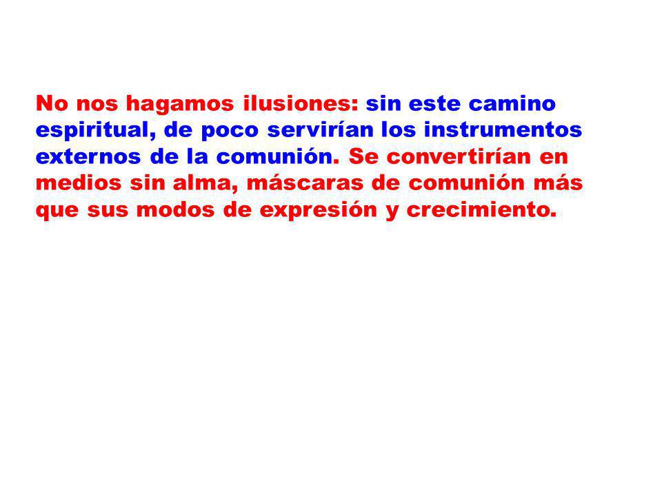 No nos hagamos ilusiones: sin este camino espiritual, de poco servirían los instrumentos externos de la comunión.