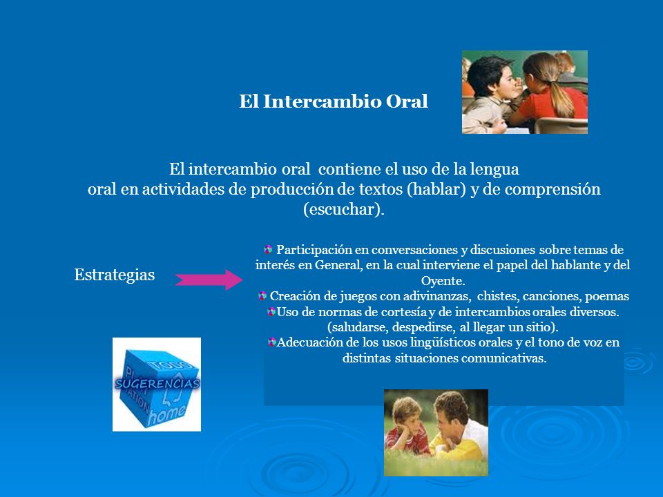 El Intercambio Oral El intercambio oral contiene el uso de la lengua