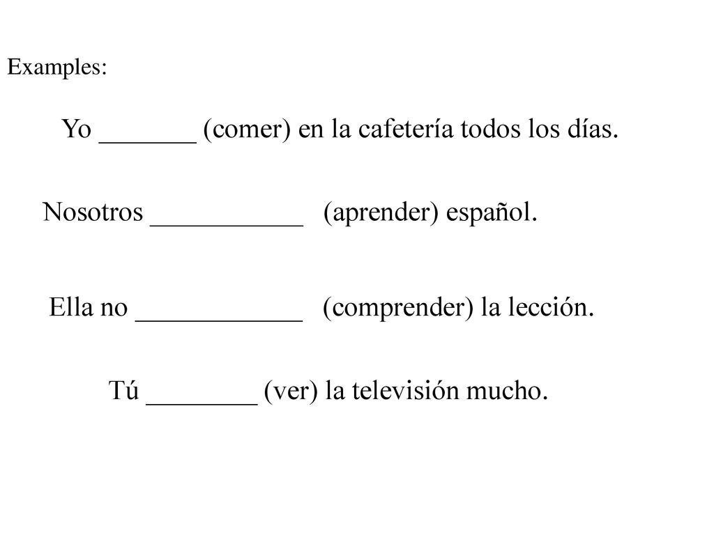 Yo _______ (comer) en la cafetería todos los días.