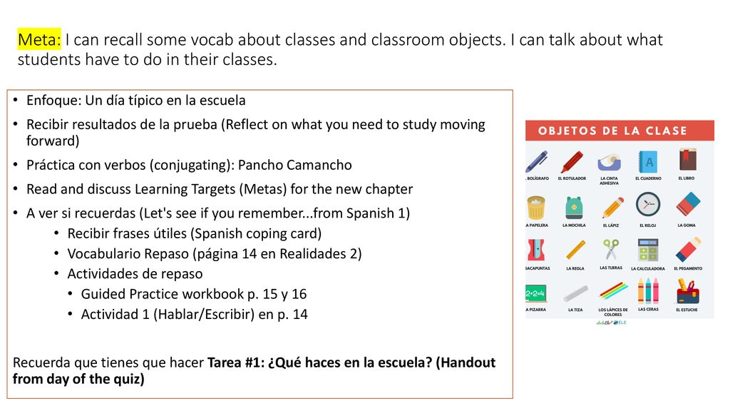 Meta: I can recall some vocab about classes and classroom objects