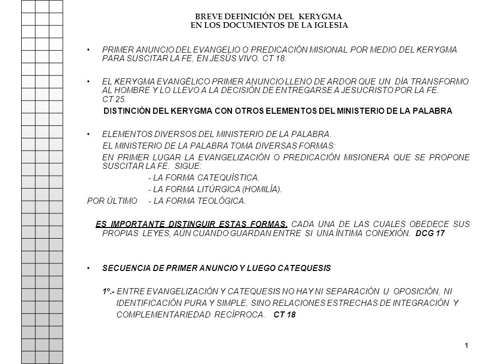 BREVE DEFINICIÓN DEL KERYGMA EN LOS DOCUMENTOS DE LA IGLESIA