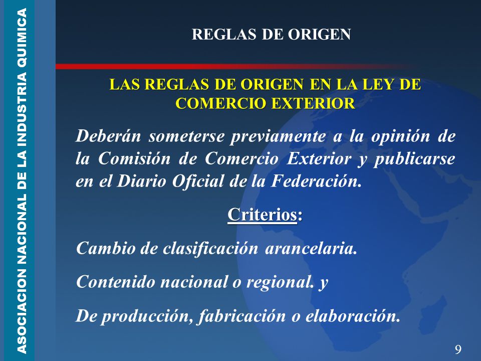 LAS REGLAS DE ORIGEN EN LA LEY DE COMERCIO EXTERIOR