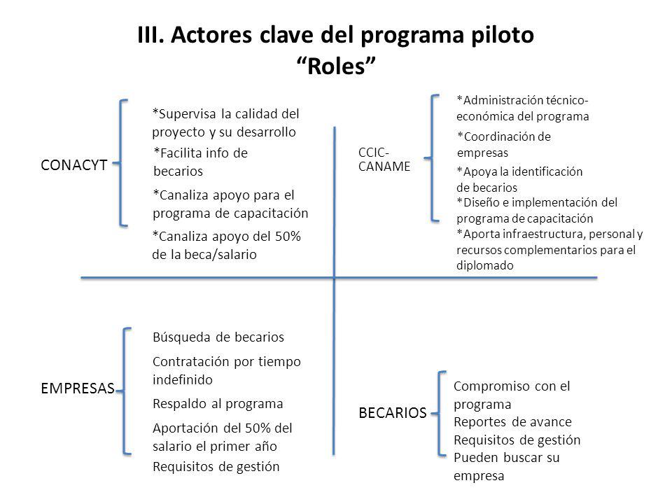 III. Actores clave del programa piloto Roles