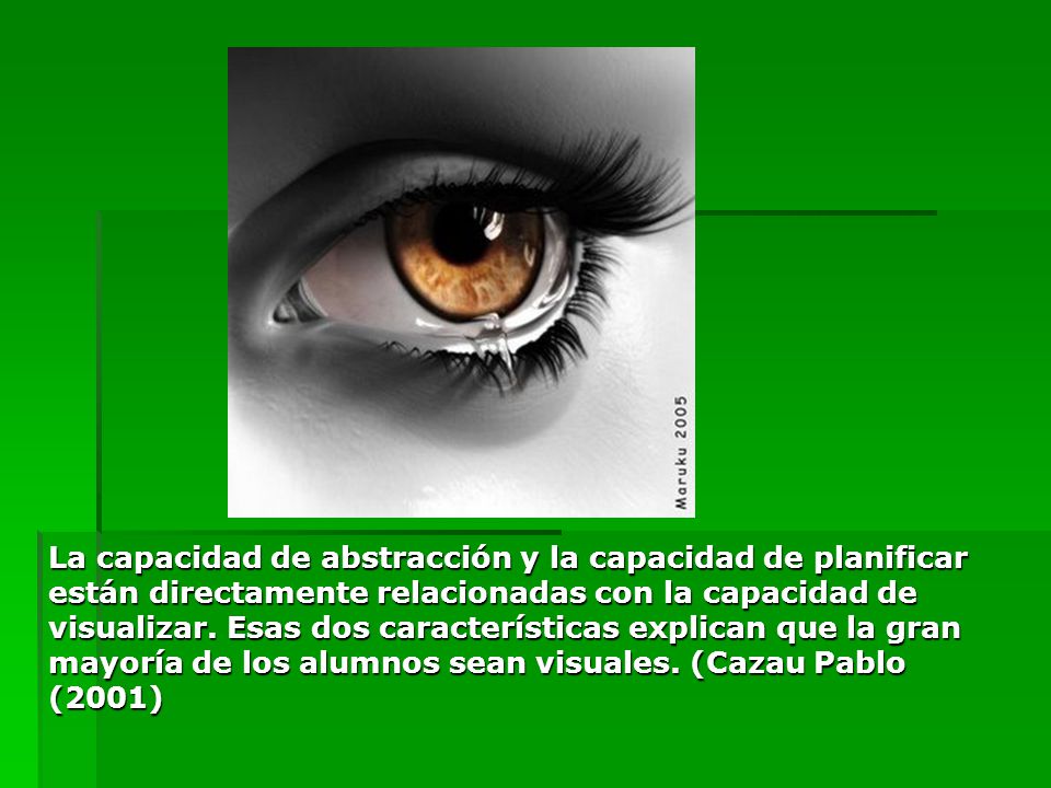La capacidad de abstracción y la capacidad de planificar están directamente relacionadas con la capacidad de visualizar.