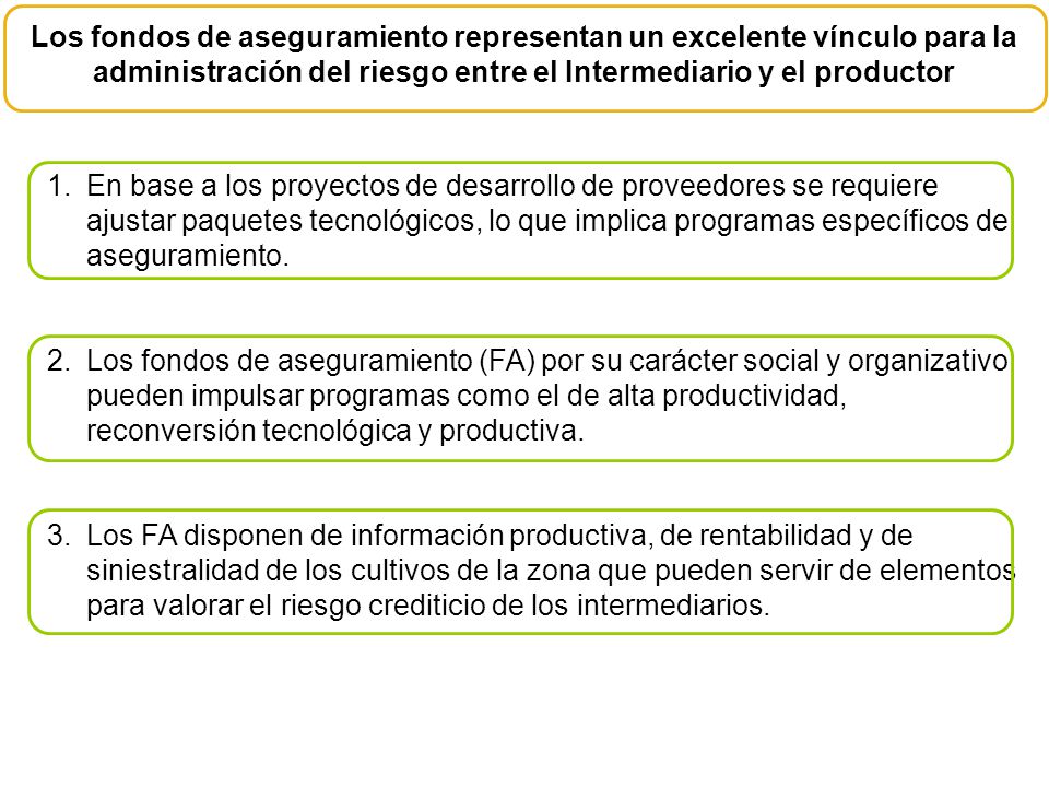 Los fondos de aseguramiento representan un excelente vínculo para la administración del riesgo entre el Intermediario y el productor