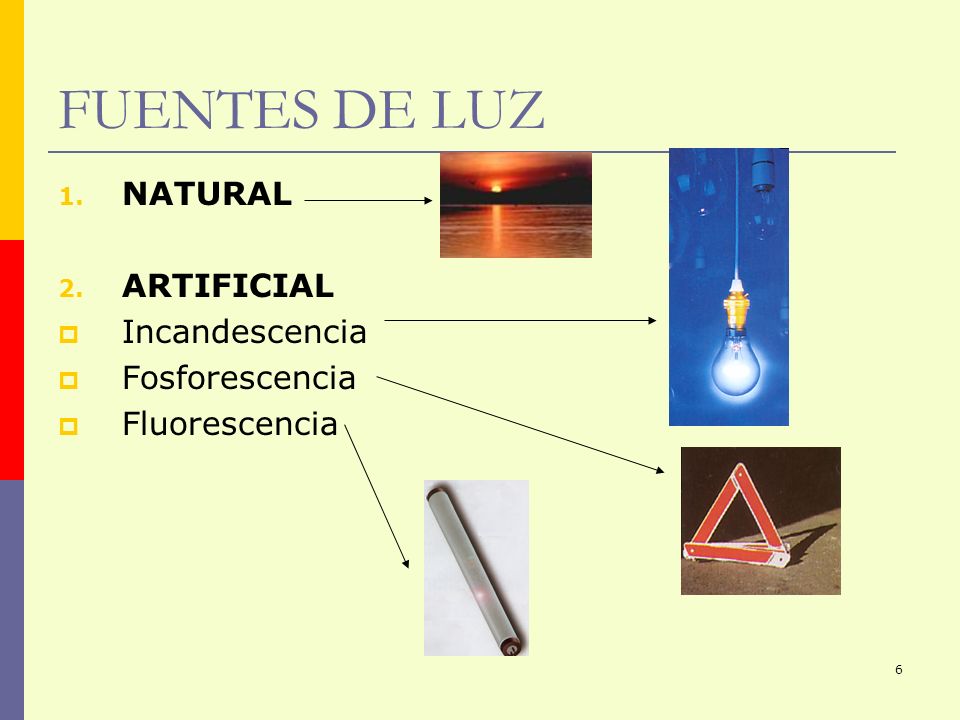 FUENTES DE LUZ NATURAL ARTIFICIAL Incandescencia Fosforescencia