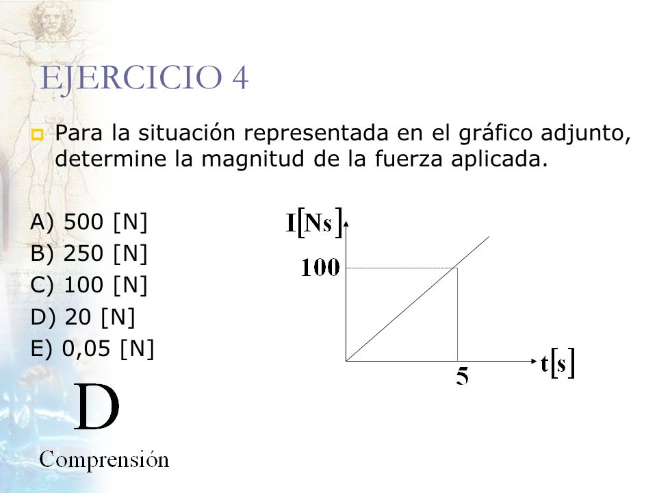 EJERCICIO 4 Para la situación representada en el gráfico adjunto, determine la magnitud de la fuerza aplicada.