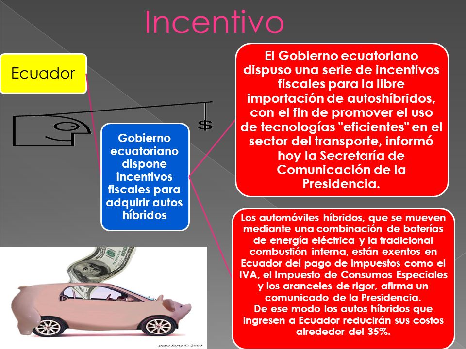 Incentivo Ecuador. Gobierno ecuatoriano dispone incentivos fiscales para adquirir autos híbridos.