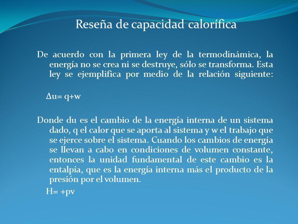 Reseña de capacidad calorífica De acuerdo con la primera ley de la termodinámica, la energía no se crea ni se destruye, sólo se transforma.