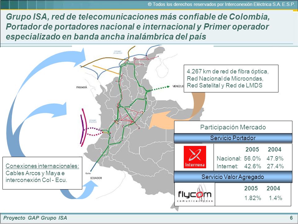 Grupo ISA, red de telecomunicaciones más confiable de Colombia, Portador de portadores nacional e internacional y Primer operador especializado en banda ancha inalámbrica del país
