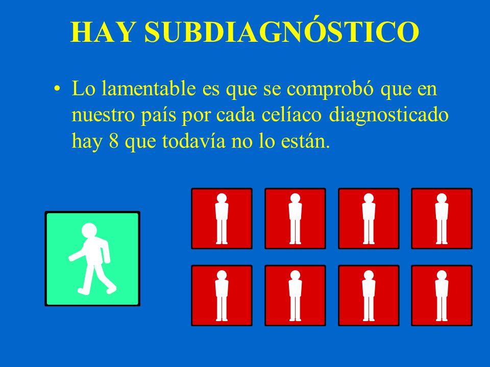 HAY SUBDIAGNÓSTICO Lo lamentable es que se comprobó que en nuestro país por cada celíaco diagnosticado hay 8 que todavía no lo están.