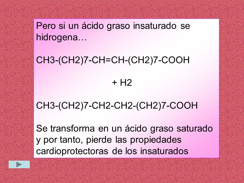 Pero si un ácido graso insaturado se hidrogena…