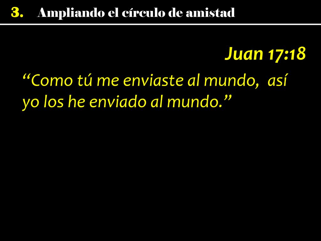 Juan 17:18 Como tú me enviaste al mundo, así yo los he enviado al mundo.