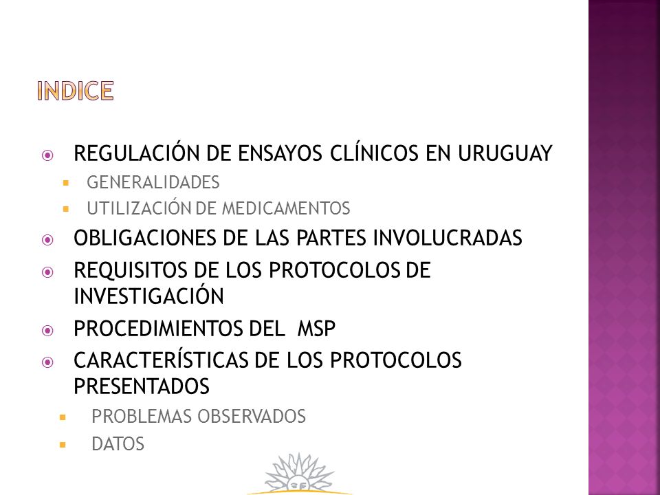 indice REGULACIÓN DE ENSAYOS CLÍNICOS EN URUGUAY