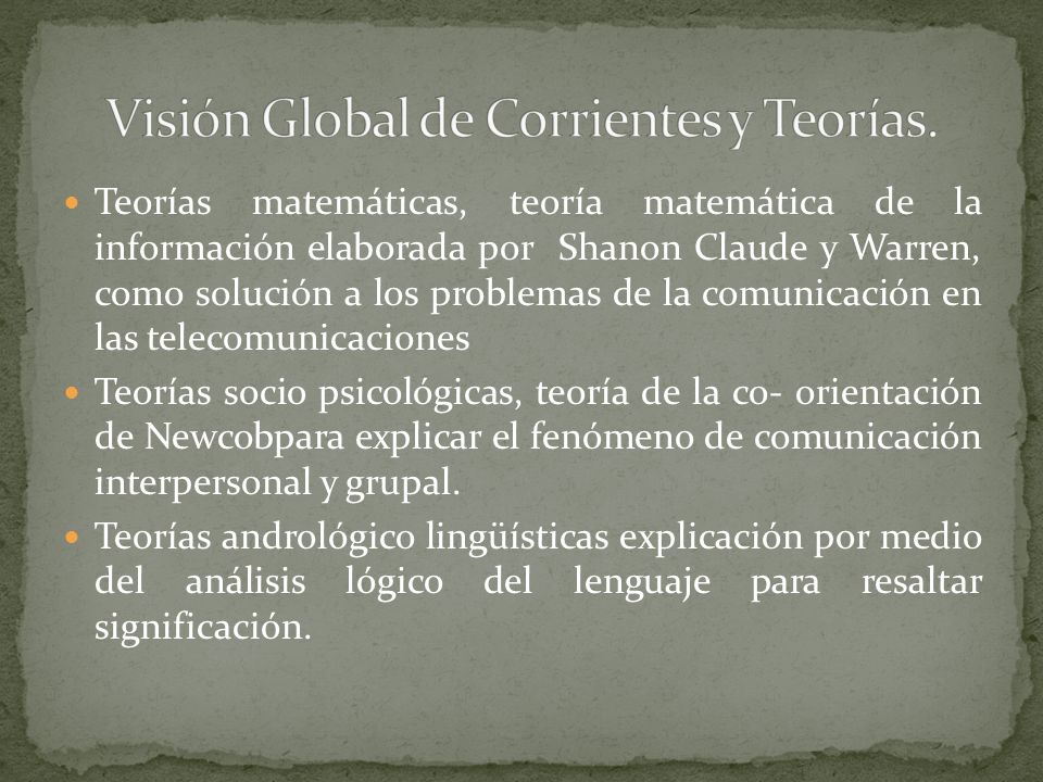 Visión Global de Corrientes y Teorías.
