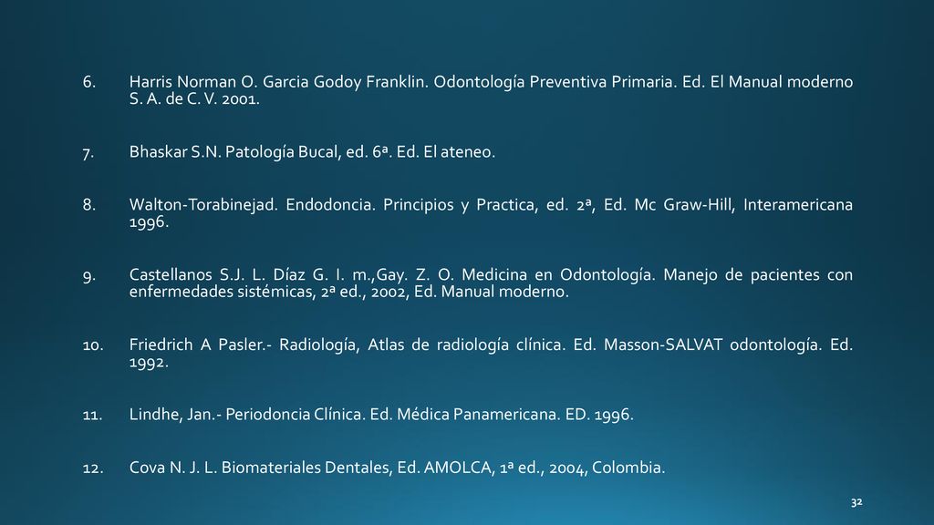 Harris Norman O. Garcia Godoy Franklin. Odontología Preventiva Primaria. Ed. El Manual moderno S. A. de C. V