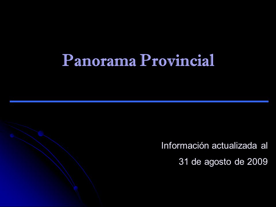 Panorama Provincial Información actualizada al 31 de agosto de 2009