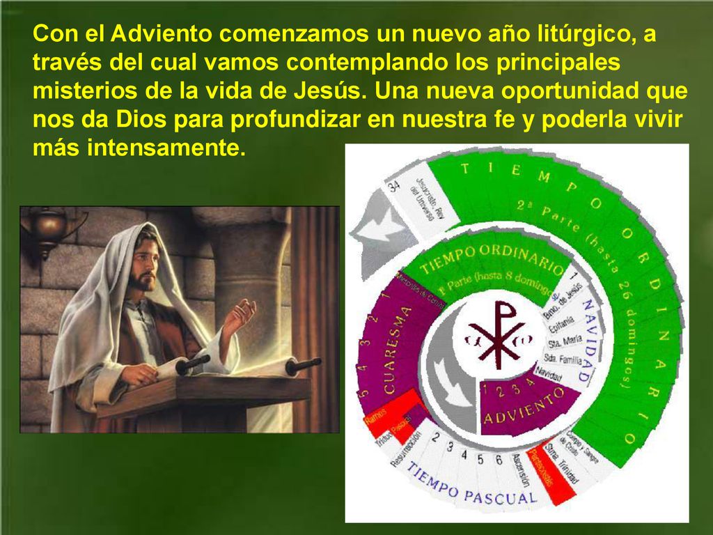 Con el Adviento comenzamos un nuevo año litúrgico, a través del cual vamos contemplando los principales misterios de la vida de Jesús.