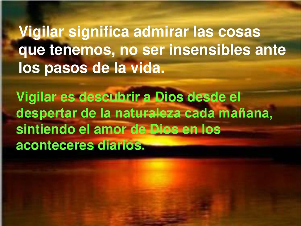 Vigilar significa admirar las cosas que tenemos, no ser insensibles ante los pasos de la vida.
