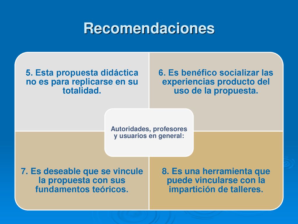 Recomendaciones 5. Esta propuesta didáctica no es para replicarse en su totalidad.