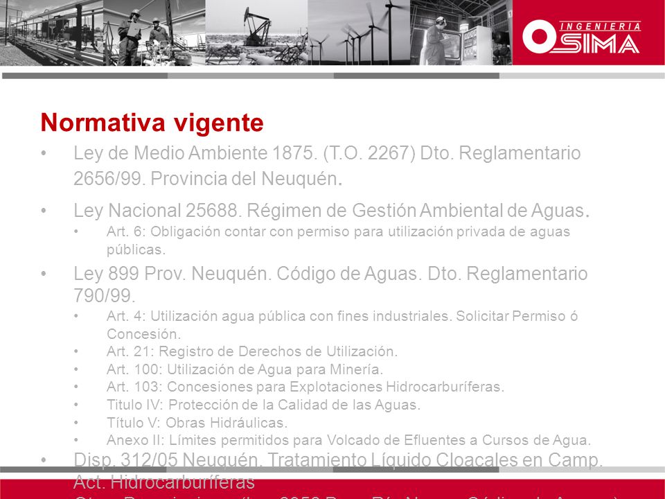 Normativa vigente Ley de Medio Ambiente (T.O. 2267) Dto. Reglamentario 2656/99. Provincia del Neuquén.