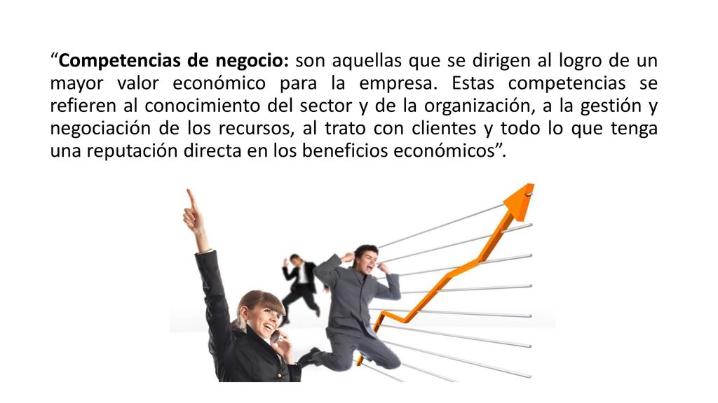 Competencias de negocio: son aquellas que se dirigen al logro de un mayor valor económico para la empresa.