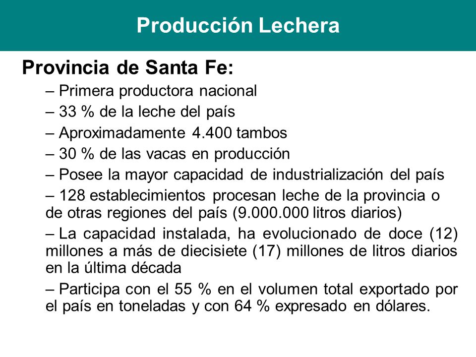 Producción Lechera Provincia de Santa Fe: Primera productora nacional