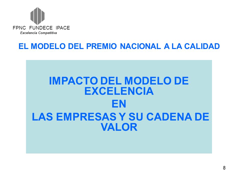 IMPACTO DEL MODELO DE EXCELENCIA LAS EMPRESAS Y SU CADENA DE VALOR