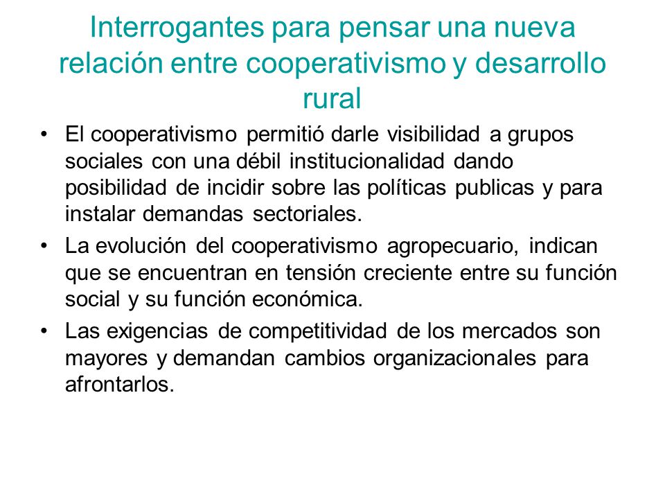 Interrogantes para pensar una nueva relación entre cooperativismo y desarrollo rural