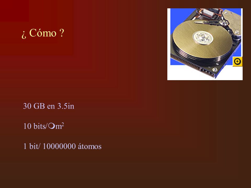 ¿ Cómo 30 GB en 3.5in 10 bits/m2 1 bit/ átomos