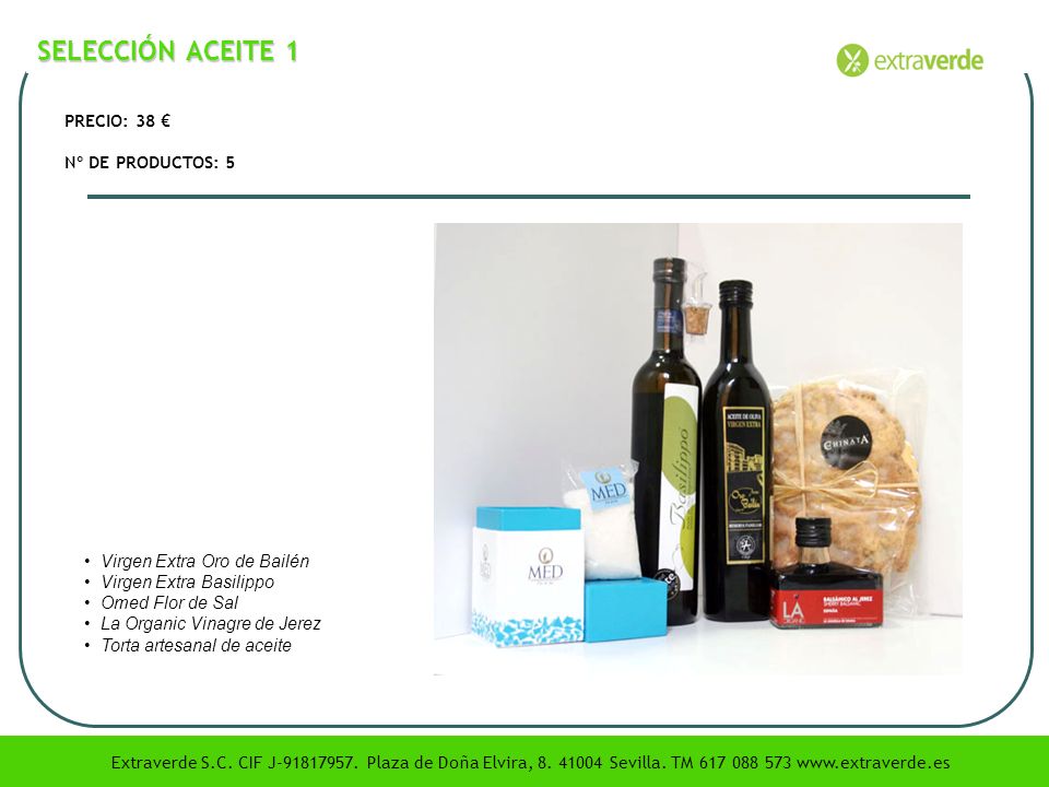 SELECCIÓN ACEITE 1 PRECIO: 38 € Nº DE PRODUCTOS: 5