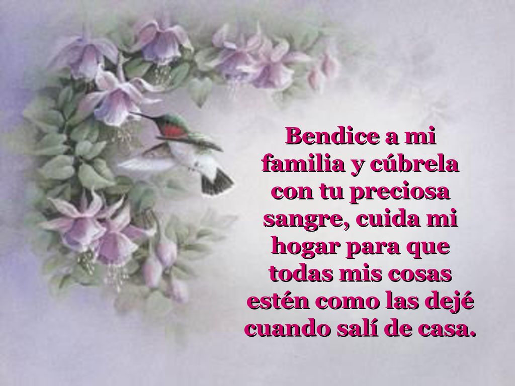Bendice a mi familia y cúbrela con tu preciosa sangre, cuida mi hogar para que todas mis cosas estén como las dejé cuando salí de casa.