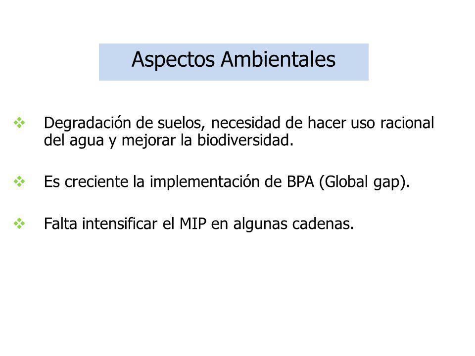 Aspectos Ambientales Degradación de suelos, necesidad de hacer uso racional del agua y mejorar la biodiversidad.