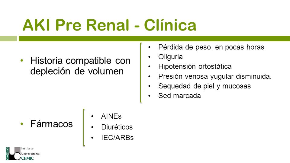 AKI Pre Renal - Clínica Historia compatible con depleción de volumen