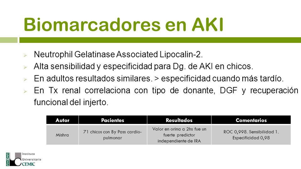 Biomarcadores en AKI Neutrophil Gelatinase Associated Lipocalin-2.