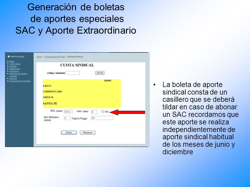 Generación de boletas de aportes especiales SAC y Aporte Extraordinario