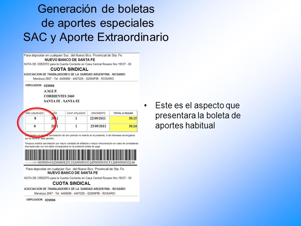 Generación de boletas de aportes especiales SAC y Aporte Extraordinario
