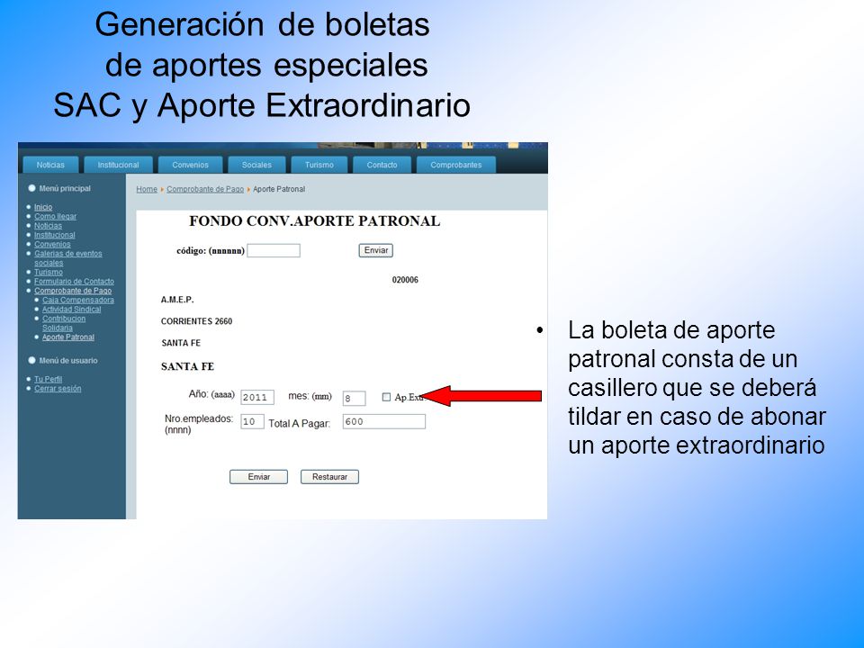 Generación de boletas de aportes especiales SAC y Aporte Extraordinario
