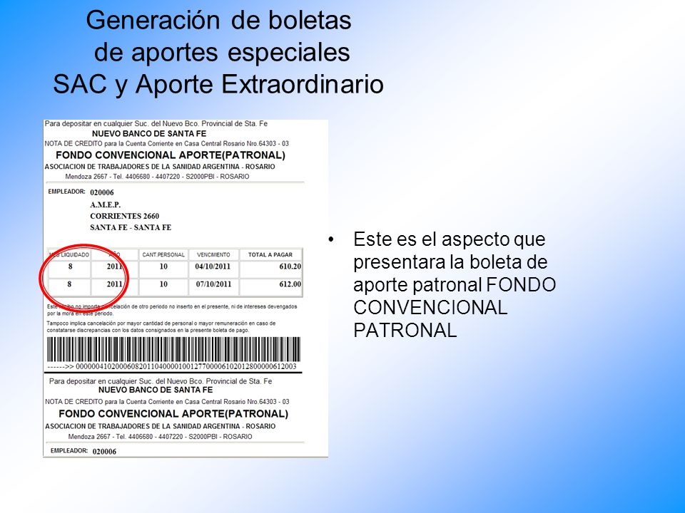 Generación de boletas de aportes especiales SAC y Aporte Extraordinario