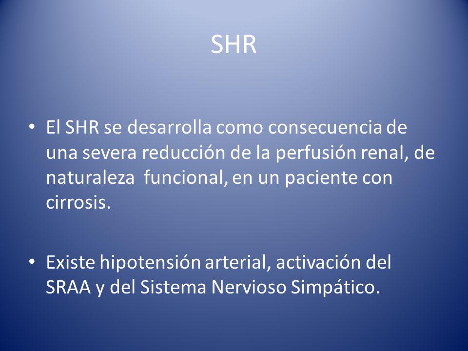 SHR El SHR se desarrolla como consecuencia de una severa reducción de la perfusión renal, de naturaleza funcional, en un paciente con cirrosis.